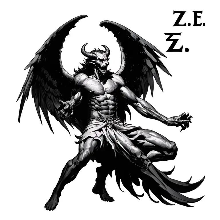 "Z.E. " Angel Fighting Demon tattoo design idea