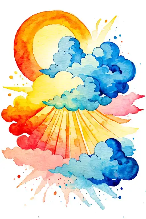 clouds with sun rays tattoo design idea