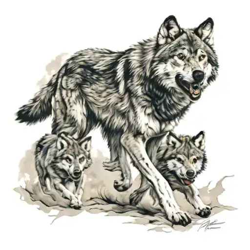 wounded wolf pack running tattoo design idea