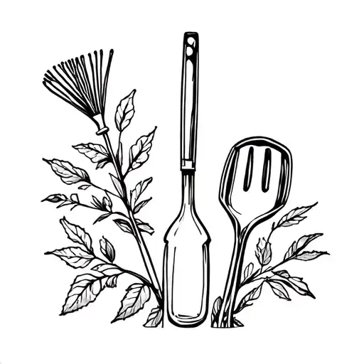 Rosier gardening with kitchen utensils like a whip tattoo design idea