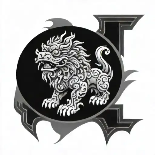 chinese foo dog guarding tattoo design idea
