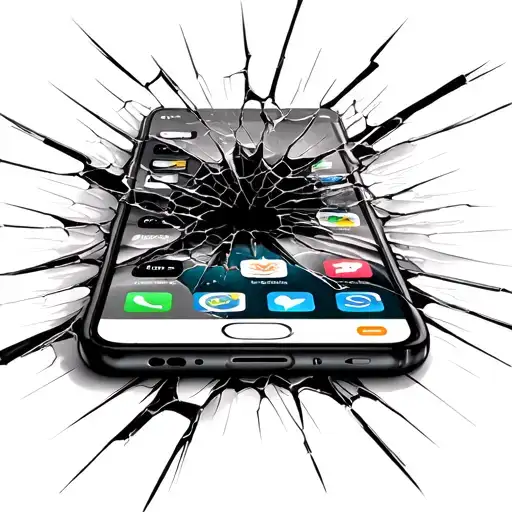 a smartphone that is cracked in to the skin glass to bone, the social media apps are cracked  tattoo design idea