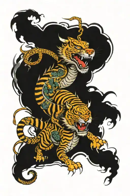 dragon fighting tiger tattoo design idea