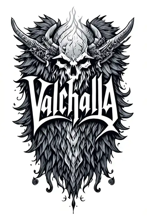 valhalla text written tattoo design idea