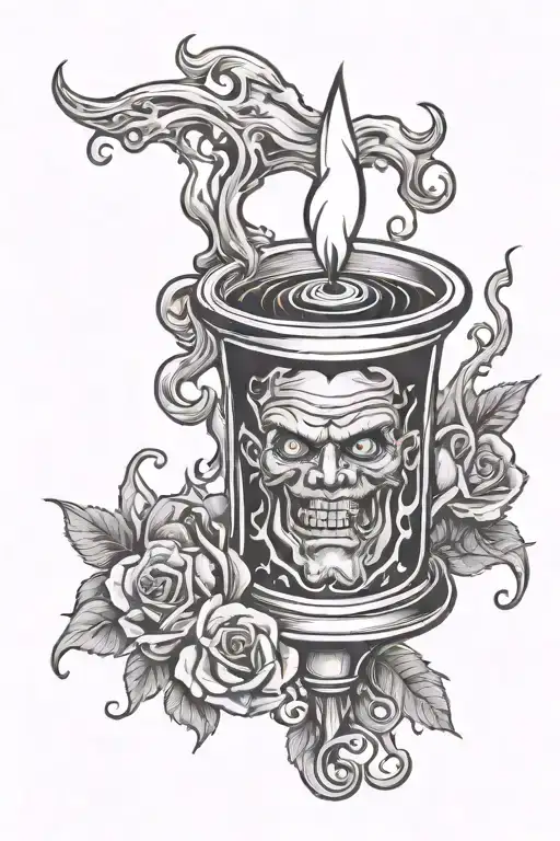 burnt candle with dr Jekyll mr Hyde  tattoo design idea