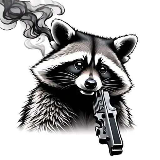 raccoon smoking gun tattoo design idea