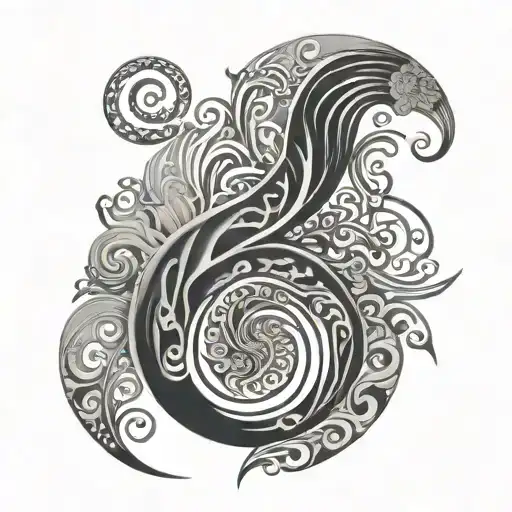 yng yang waves maori fibonacci sequence tattoo design idea