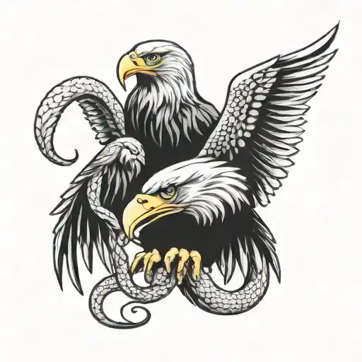 eagle and snake in beak tattoo design featuring characters tattoo design idea