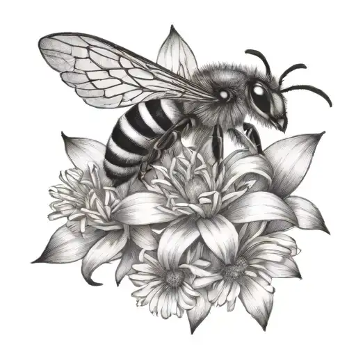 bee's, daisy flowers tattoo design idea