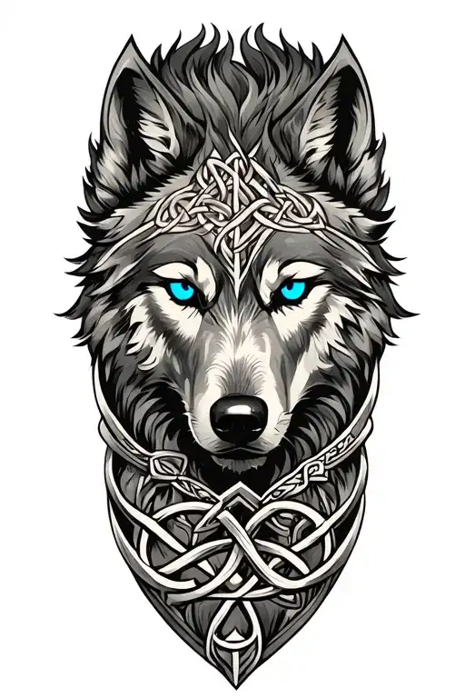 wolf with blue eyes on armor tattoo design featuring Celtic trinity knot  tattoo design idea