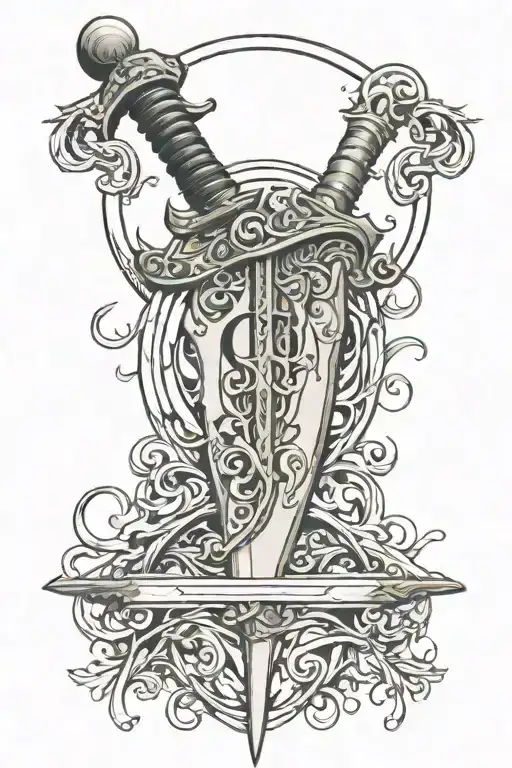 Longsword with a crescent moon on the blade cutting tattoo design idea