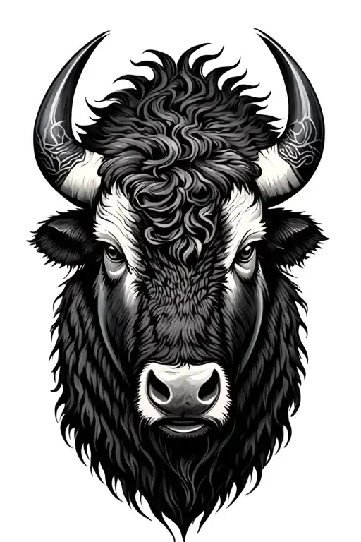 bison head japanese tattoo design idea