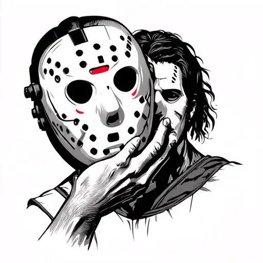 jason voorhees touching his mask  tattoo design idea