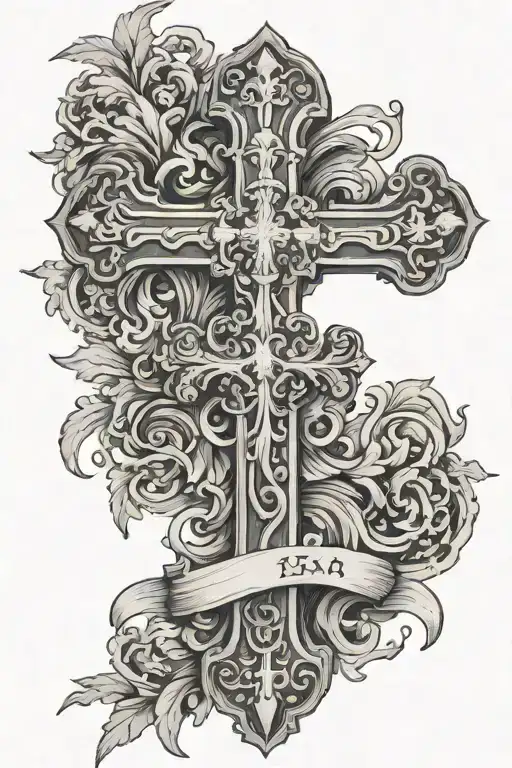 Cross with italian coat of arms in background tattoo design idea
