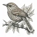 Wren bird on a branch tattoo design idea