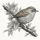 Wren bird on a branch tattoo design idea