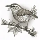 Wren bird on a branch tattoo design idea