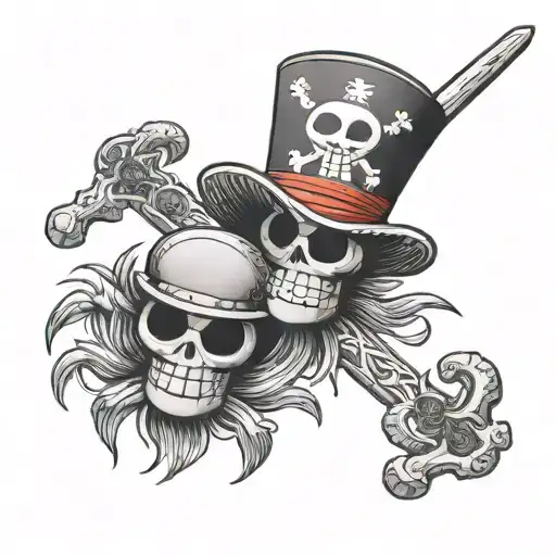 one Piece Straw Hat Jolly Rodger with Kingdom Hearts Keyblades (oathkeeper and oblivion) as the cross bones on the flag  tattoo design idea