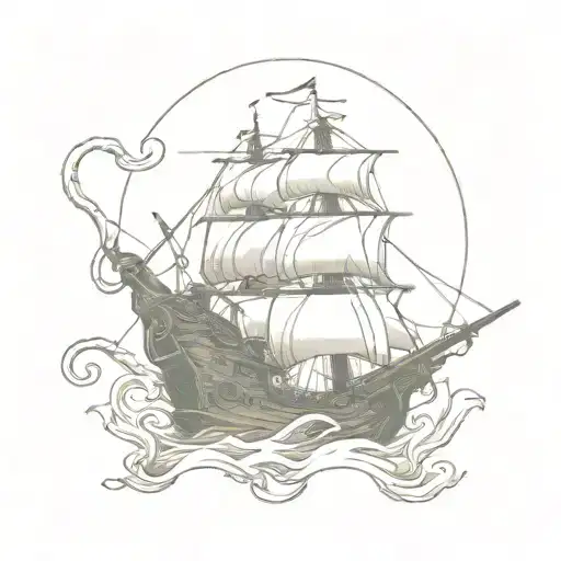  Kraken attacking a pirate ship, inspired by Pirates of the Caribbean tattoo design idea