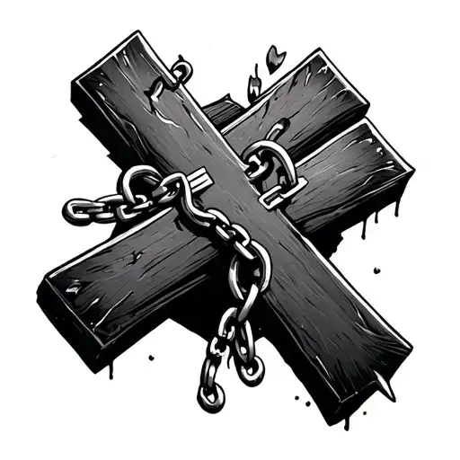broken chain with cross holding it back together  tattoo design idea