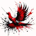 A red and black phoenix flying into the sky skyline tattoo design idea