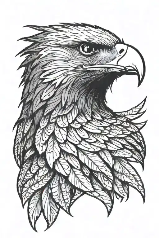 eagle head with a small eagle flying towards on his neck  tattoo design idea