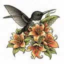 black hummingbird hovering tattoo design idea