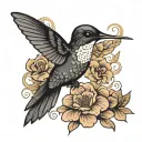 black hummingbird hovering tattoo design idea