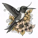 black hummingbird hovering tattoo design idea