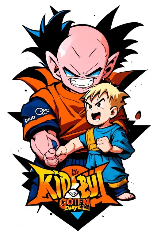 kid buu ghost vs goten father and son tattoo tattoo design idea