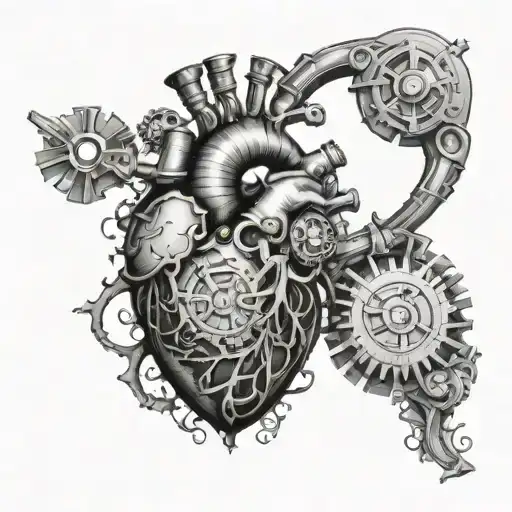 steampunk real human heart tattoo design idea