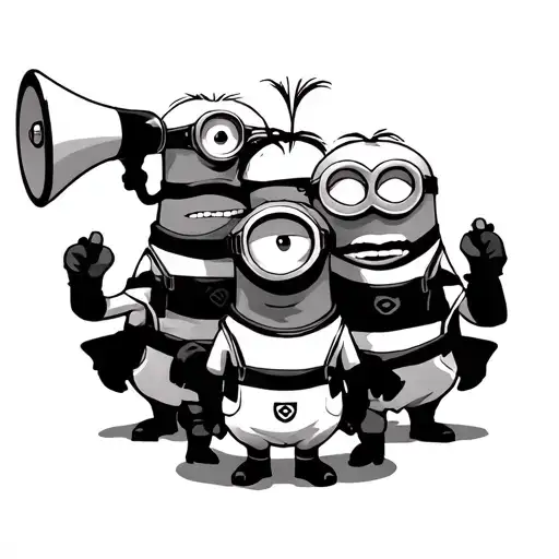  three minions standing on the top of each other, one on the top speaks thru megaphone  tattoo design idea