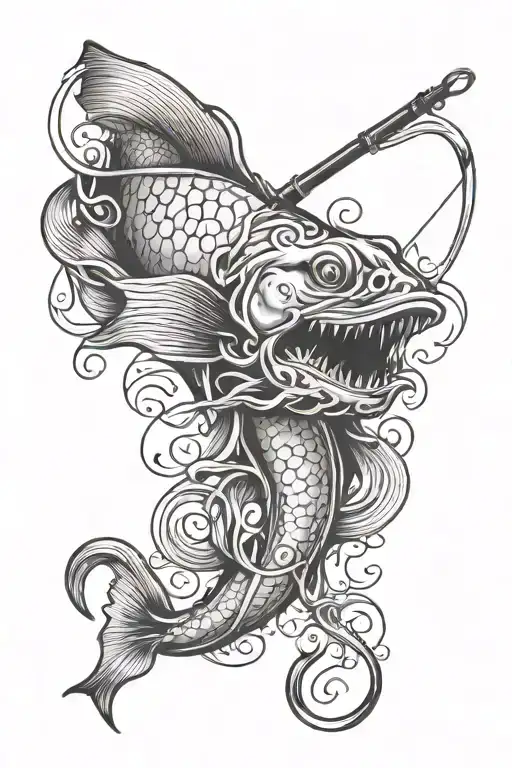 I love you with a fishing hook underlining it tattoo design idea