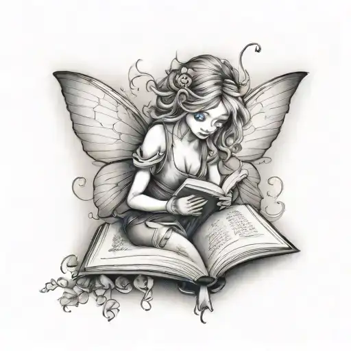 Fairy Reading A Book super tiny tattoo design idea