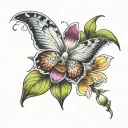 Orchid wit butterfly tattoo design idea