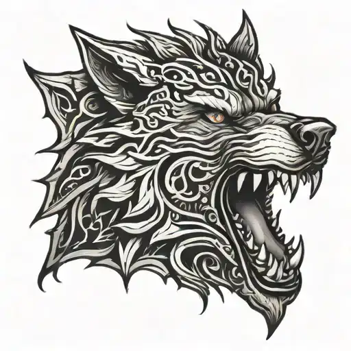 demonic wolf face tattoo design idea