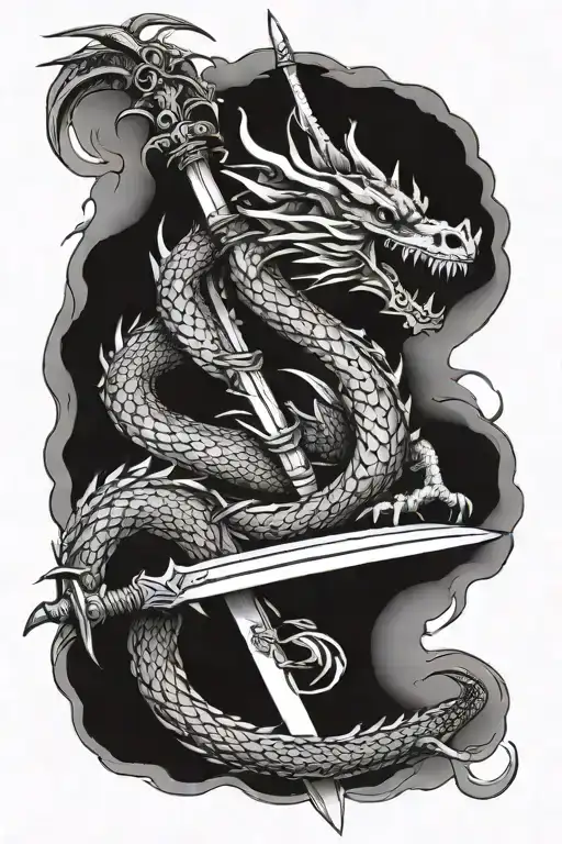 dragon wrapped around sword tattoo design idea