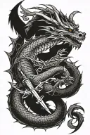 dragon wrapped around sword tattoo design idea