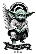 baby yoda with word mojo world forever 19 03/02/2025 then long live snatchem with angel wings 07/06/16 tattoo design idea