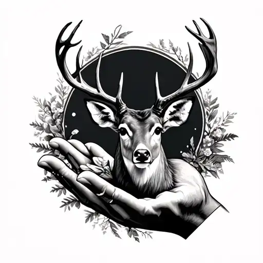deer head on human hand tattoo design idea