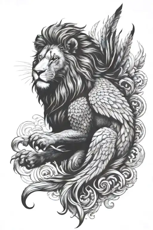 The lion and the phoenix tattoo design idea