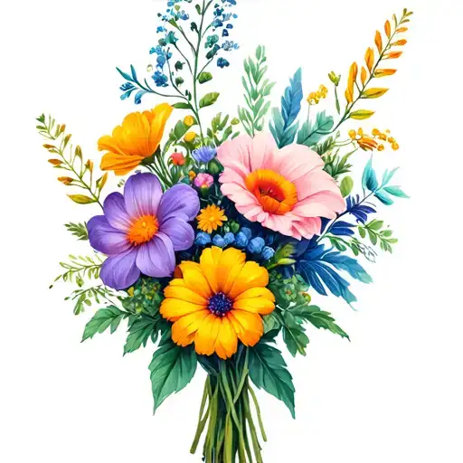 August, July. September birth flower bouquet tattoo design idea