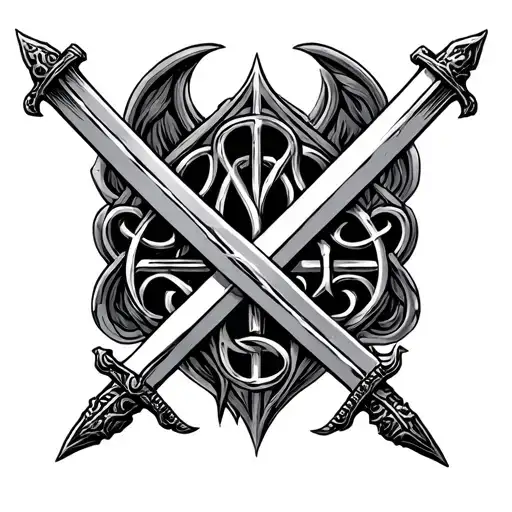 "Rings inscription " lord of the rings swords crossed tattoo design idea