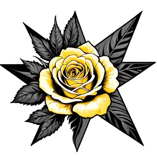 yellow rose with Texas star  tattoo design idea