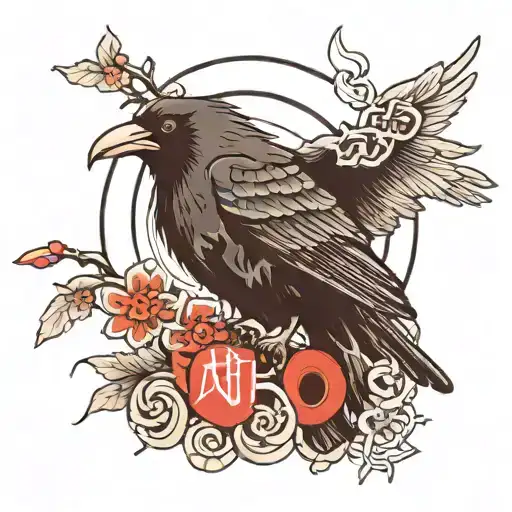 crow with fly in japanese letters  tattoo design idea