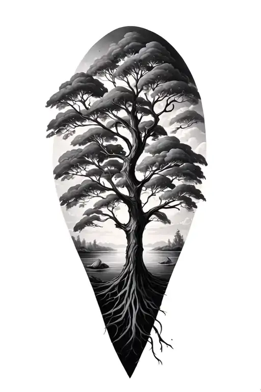 Tree with elements of nature tattoo design idea
