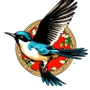 Create a 1940s-style American Traditional tattoo flash of a swallow in flight, designed exactly like Sailor Jerry's vint tattoo design idea