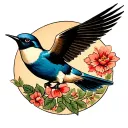 Create a 1940s-style American Traditional tattoo flash of a swallow in flight, designed exactly like Sailor Jerry's vint tattoo design idea