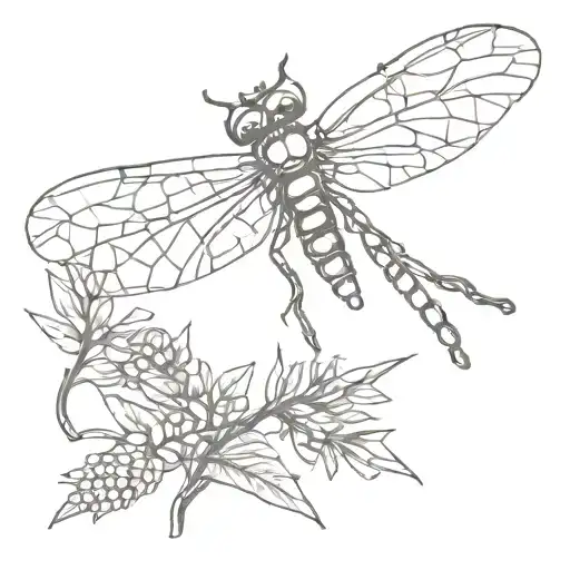 ROBOT dragonfly landing on pinecone tattoo design idea