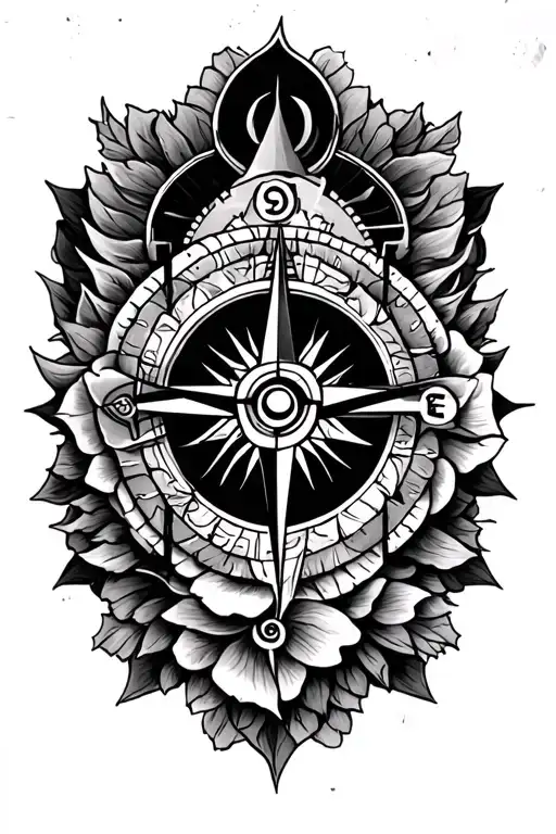 FULL ARM TATTOO WITH TRISUL, SUDARSHAN CHAKRA , COMPASS ROSE AND EMPIRE tattoo design idea